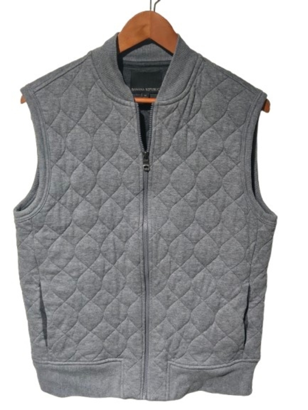 Banana Republic Cozy Quilted Vest Men's M Gray Full Zip Fall